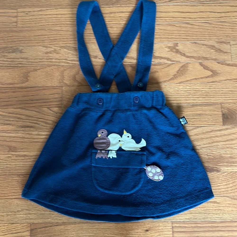 Overall bird dress from Ubang, organic cotton, size 4